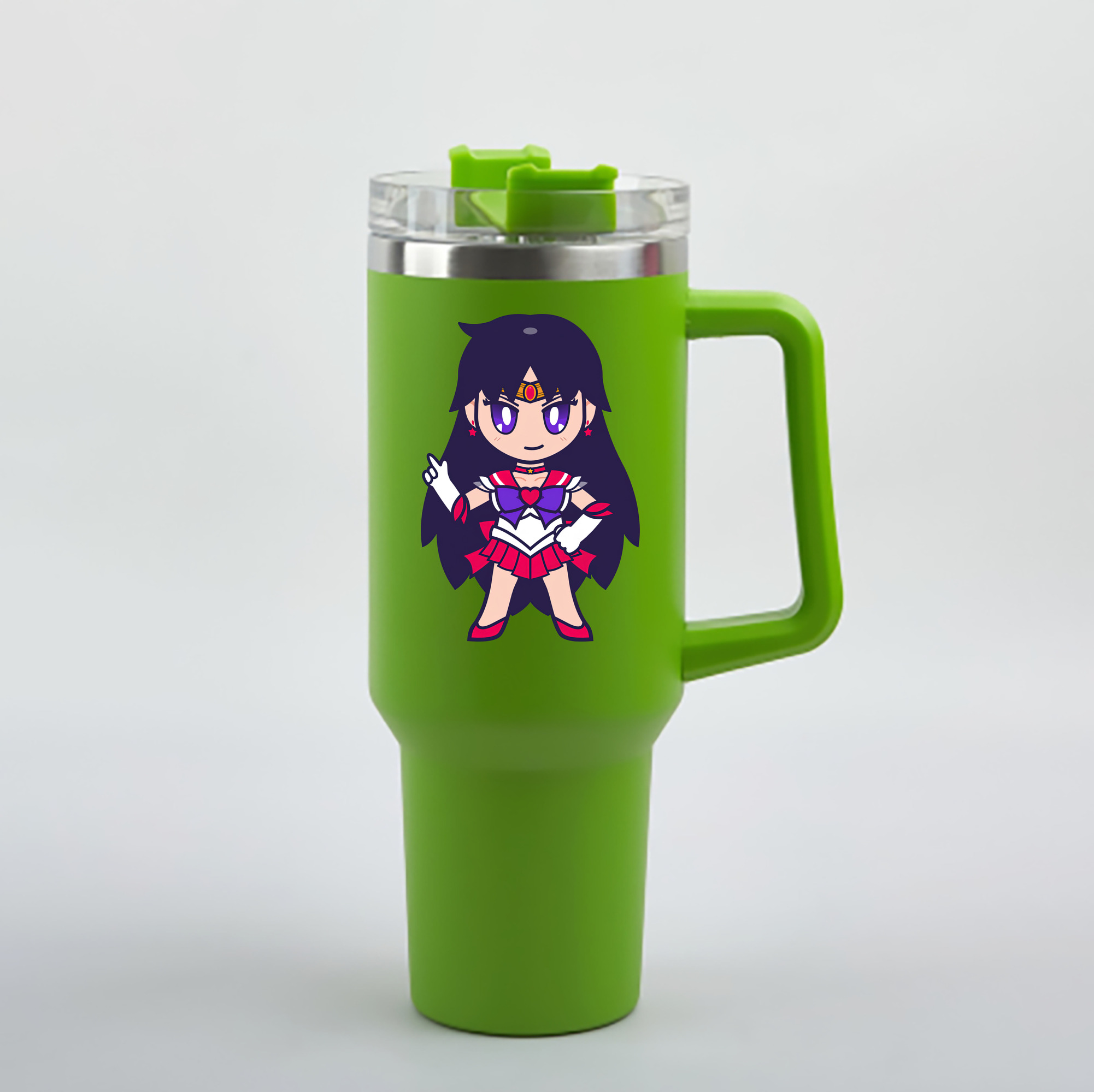 （画像用） 美少女戦士セーラームーン 火野レイ ひの レイ Sailor Moon Hino Rei （セーラーマーズ,Sailor Mars） 1200mL車用タンブラー - クリスタルステッカー（プラスチックストロー付き）